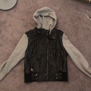 Hoodie/ faux leather jacket